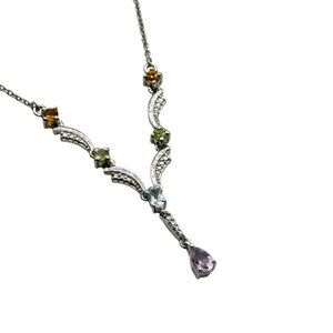 Chuck Clemency Sterling Silver Multi Gemstone Necklace Drop Amethyst Citrine